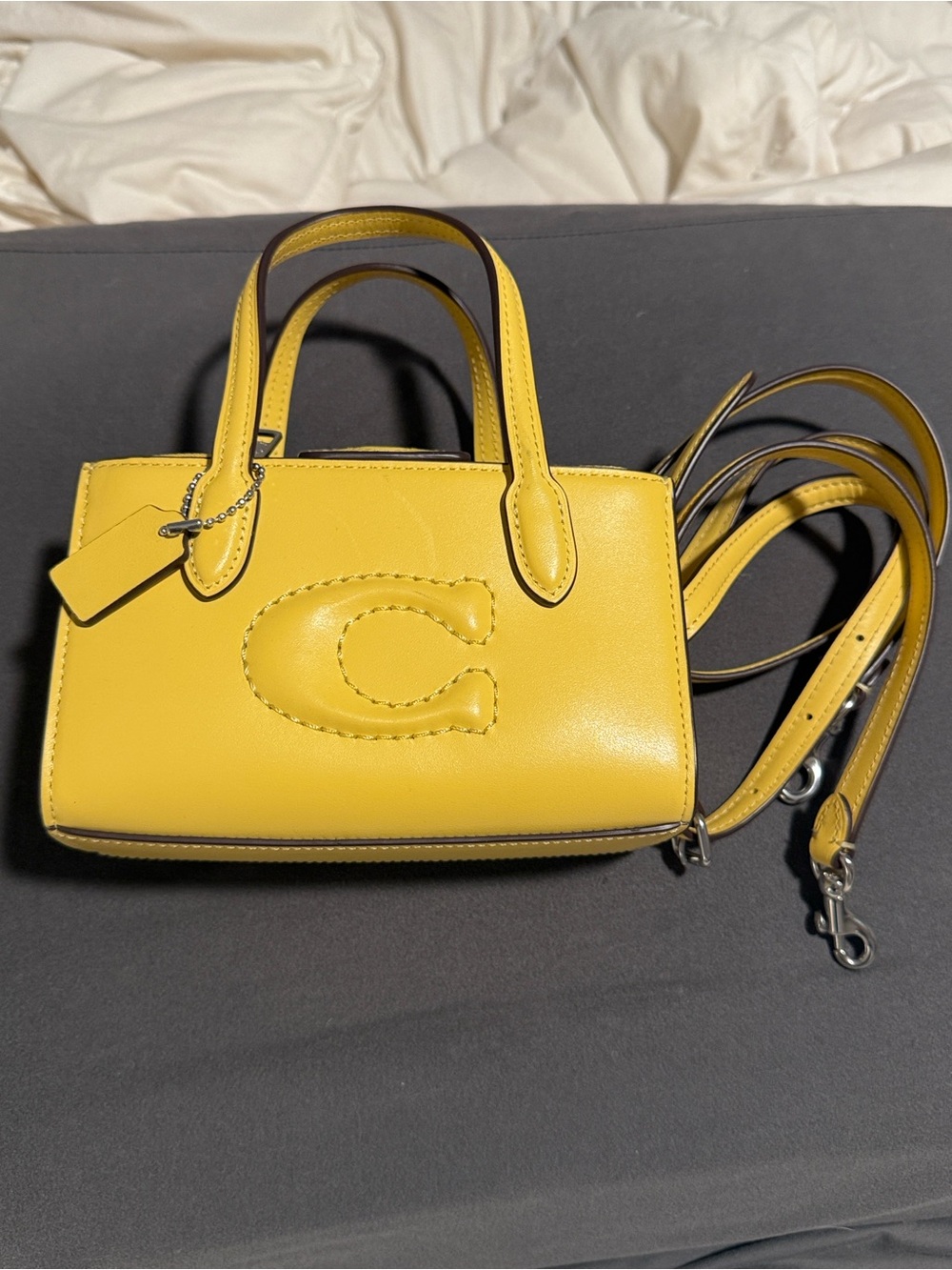 Coach Yellow Leather Mini Tote with Signature 'C' - Picture 2 of 10